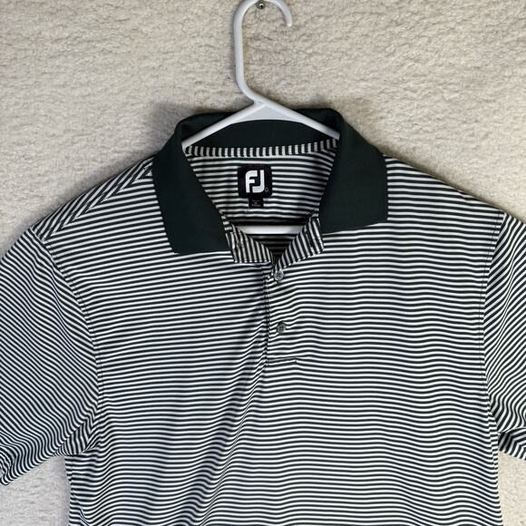 FootJoy Polo Shirt Mens Large Black White Stripes Collared Performance Stretch - Picture 2 of 15